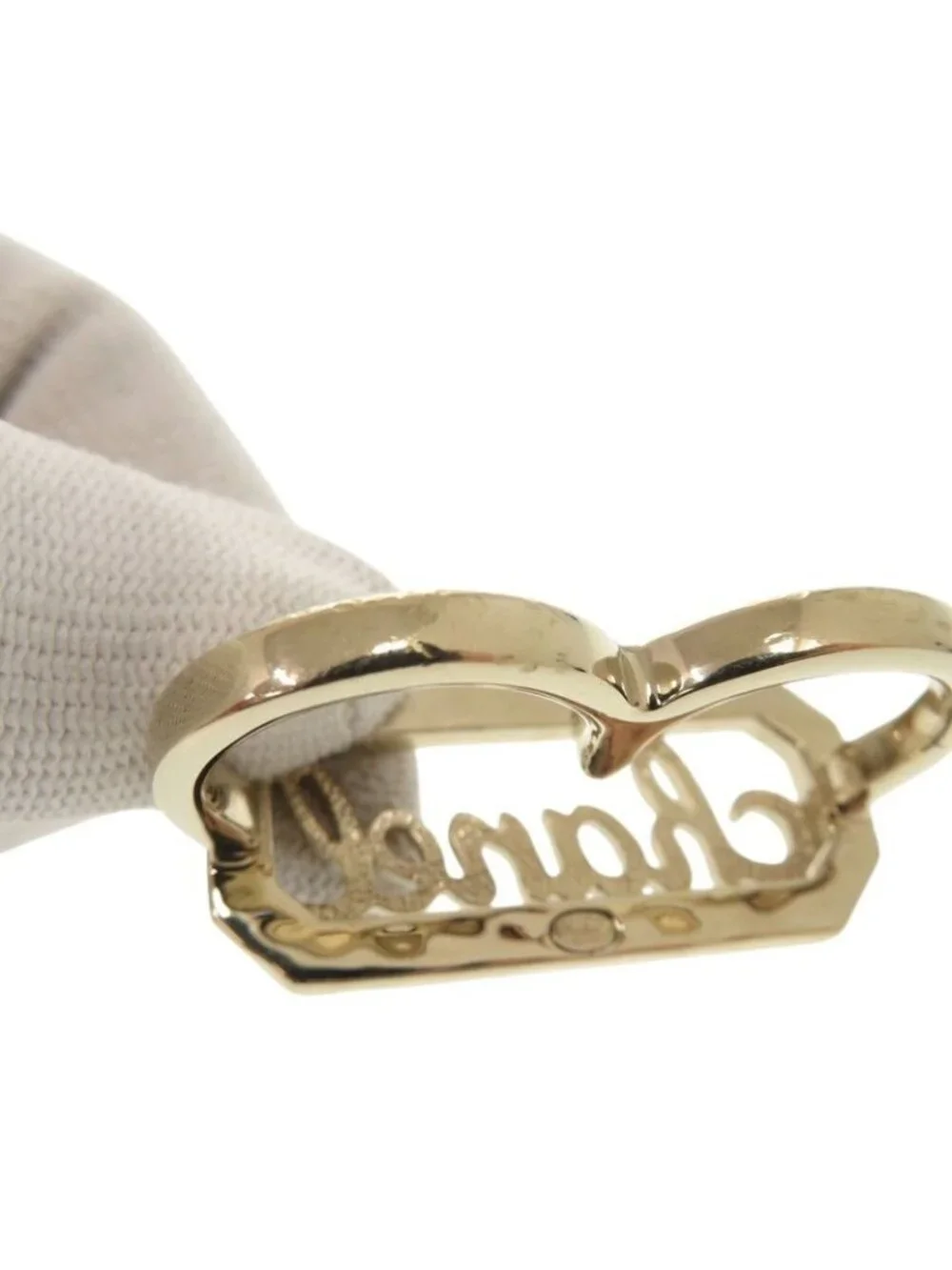 Chanel Double Finger L23 B Metal Stone Faux Pearl Gold Ring